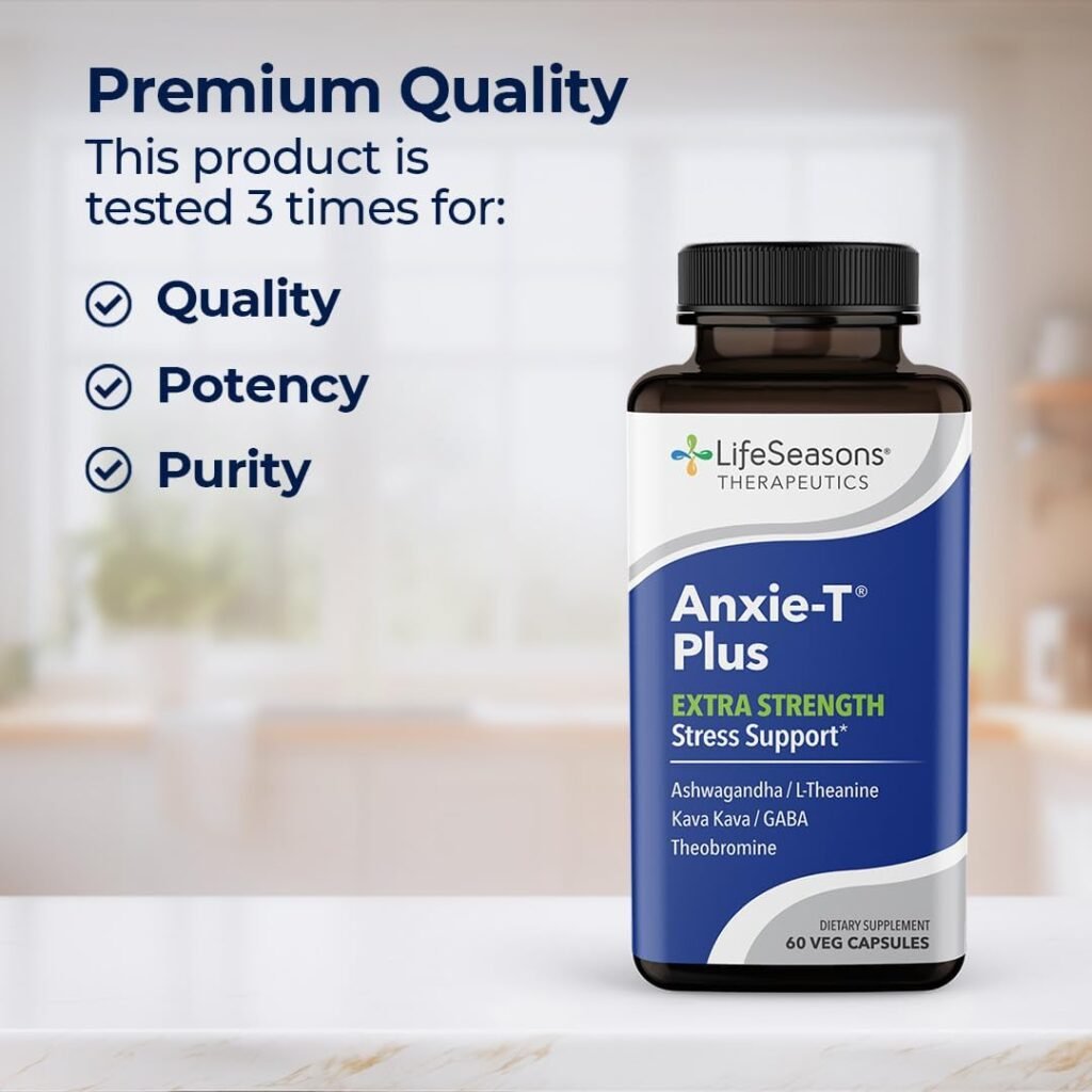 Anxie-T - Stress Relief Supplement - Supports Mood  Mental Focus - Feel Calm and Relaxed - Eases Tension  Nervousness - Ashwagandha, Kava Kava, GABA  L-Theanine - 60 Capsules