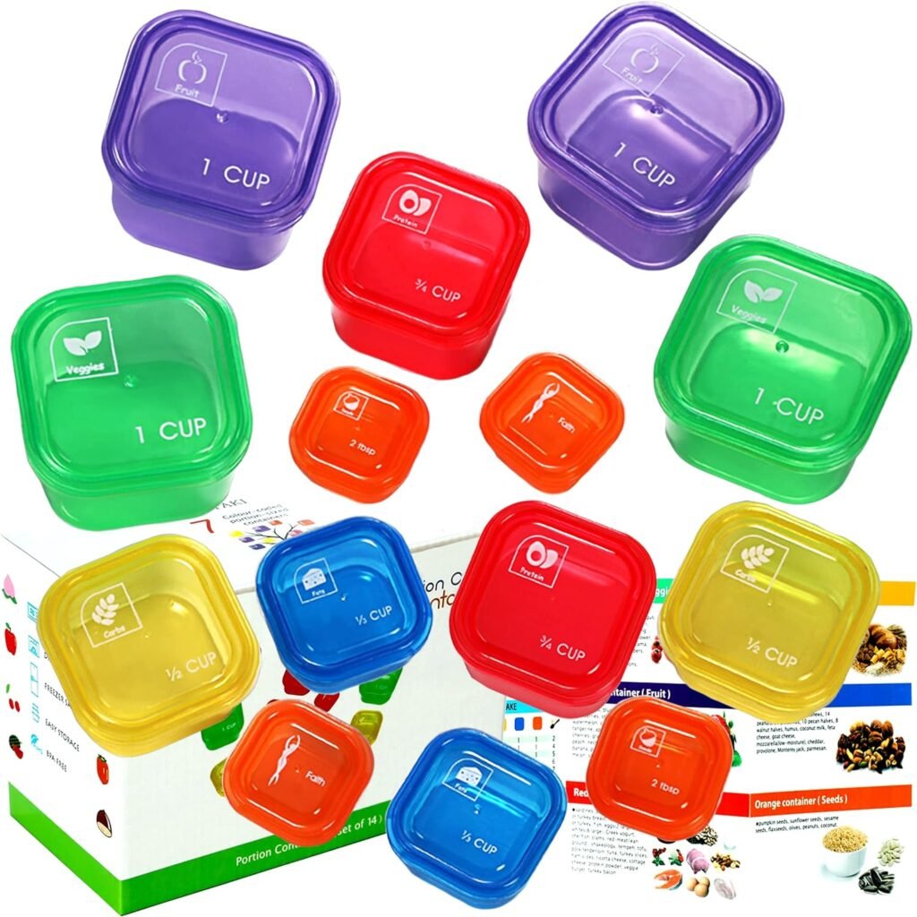 BHYTAKI Portion Control Containers, Double Set (14 Pieces) 21 Day for Weight Loss with Tally Chart and Food Plan