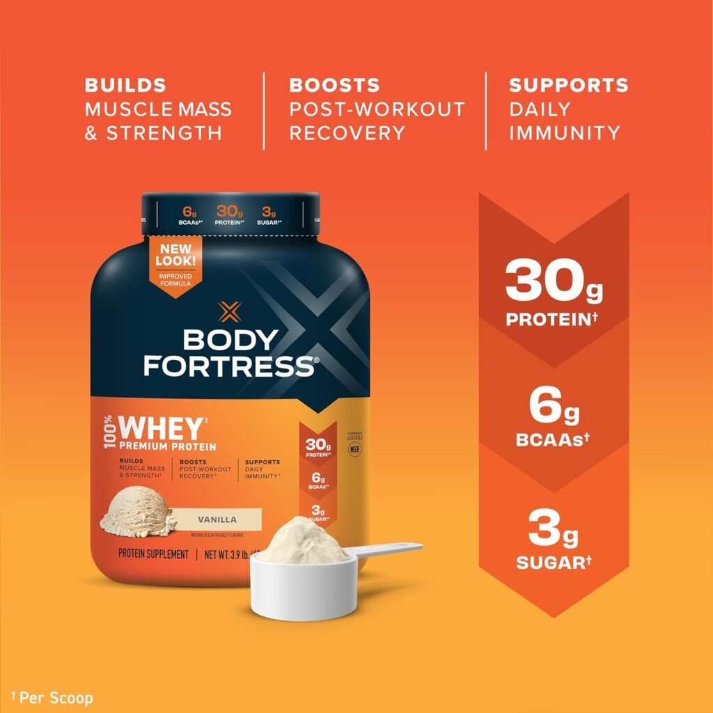 Body Fortress 100% Whey, Premium Protein Powder, Vanilla, 3.9lbs (Packaging May Vary)