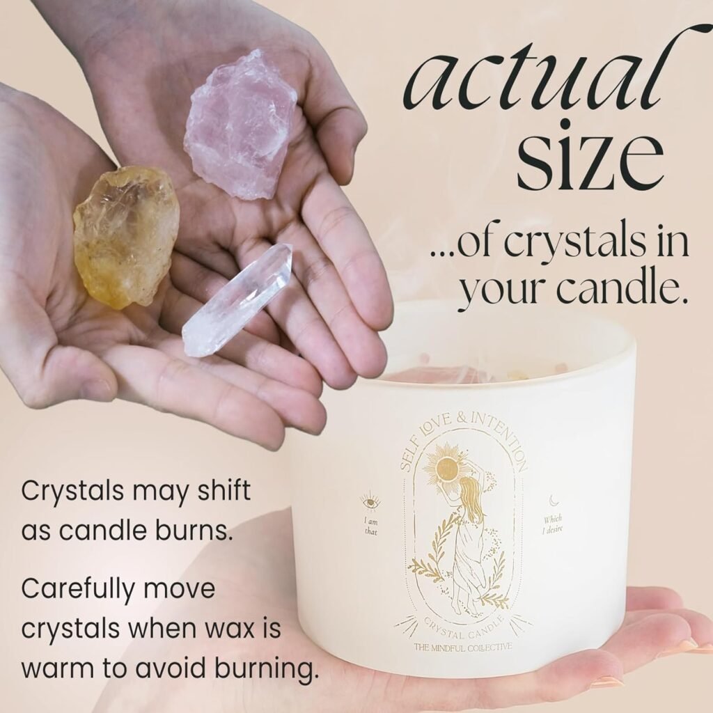 Crystal Candle for Women - 12oz Aromatherapy Candles with Crystals and Healing Stones. Lavender Soy Wax Candle, Spiritual Candles. Wood Wick Candles That Crackle, Get Well Spiritual Gifts for Women