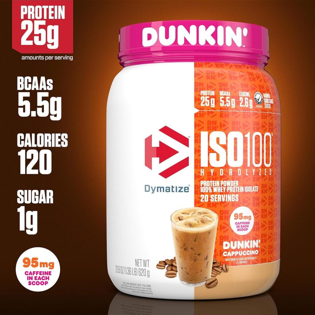 Dymatize ISO100 Hydrolyzed Protein Powder, 100% Whey Isolate, Dunkin Glazed Donut Flavor, 20 Servings, Gluten-Free