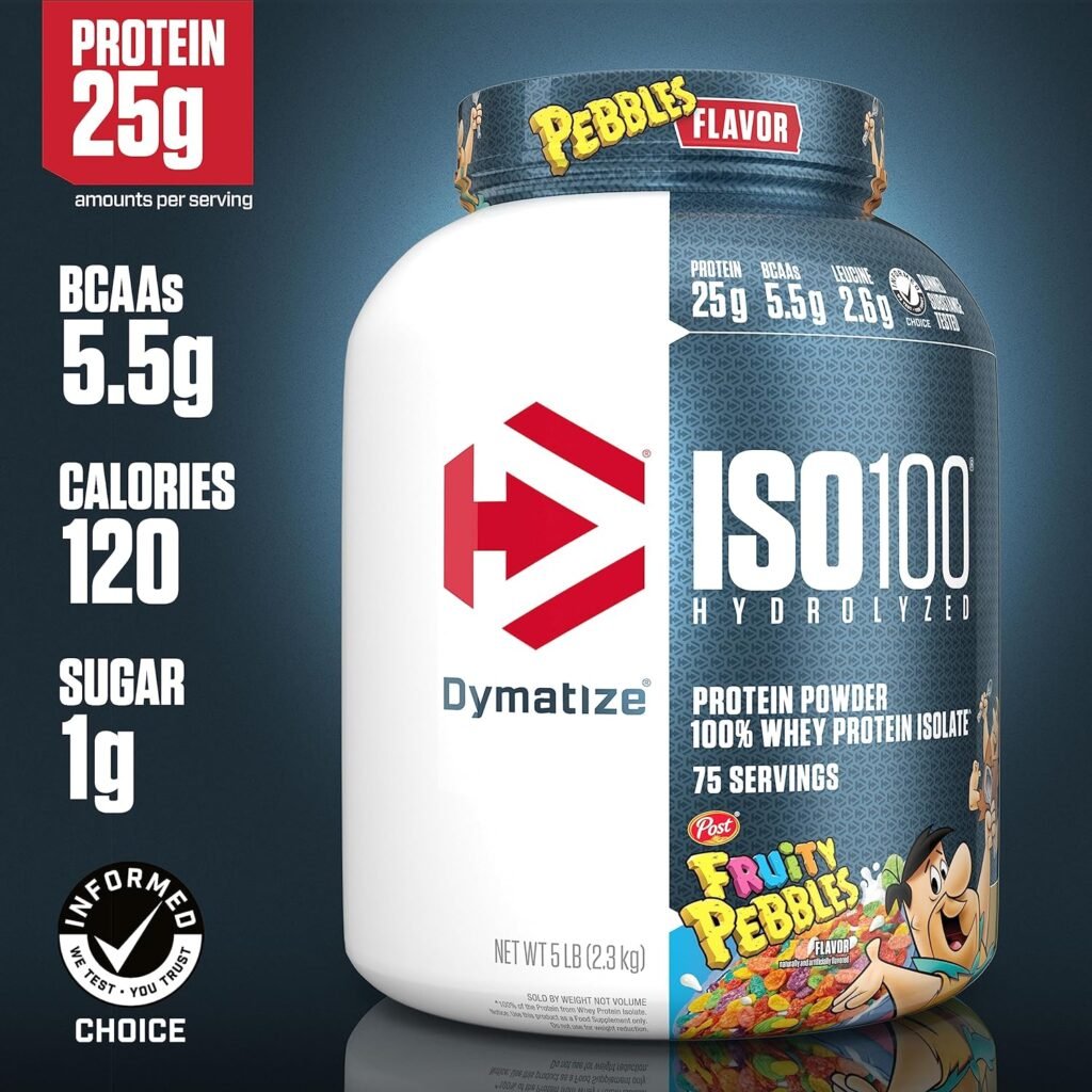 Dymatize ISO100 Hydrolyzed Protein Powder, 100% Whey Isolate Protein, 25g of Protein, 5.5g BCAAs, Gluten Free, Fast Absorbing, Easy Digesting, Cookies and Cream, 5 Pound