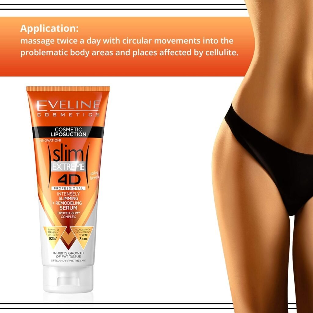 Eveline Slim Extreme 4D Liposuction Body Serum, Firming Body Lotion for Women and Men and Body Sculpting Cellulite Workout Cream