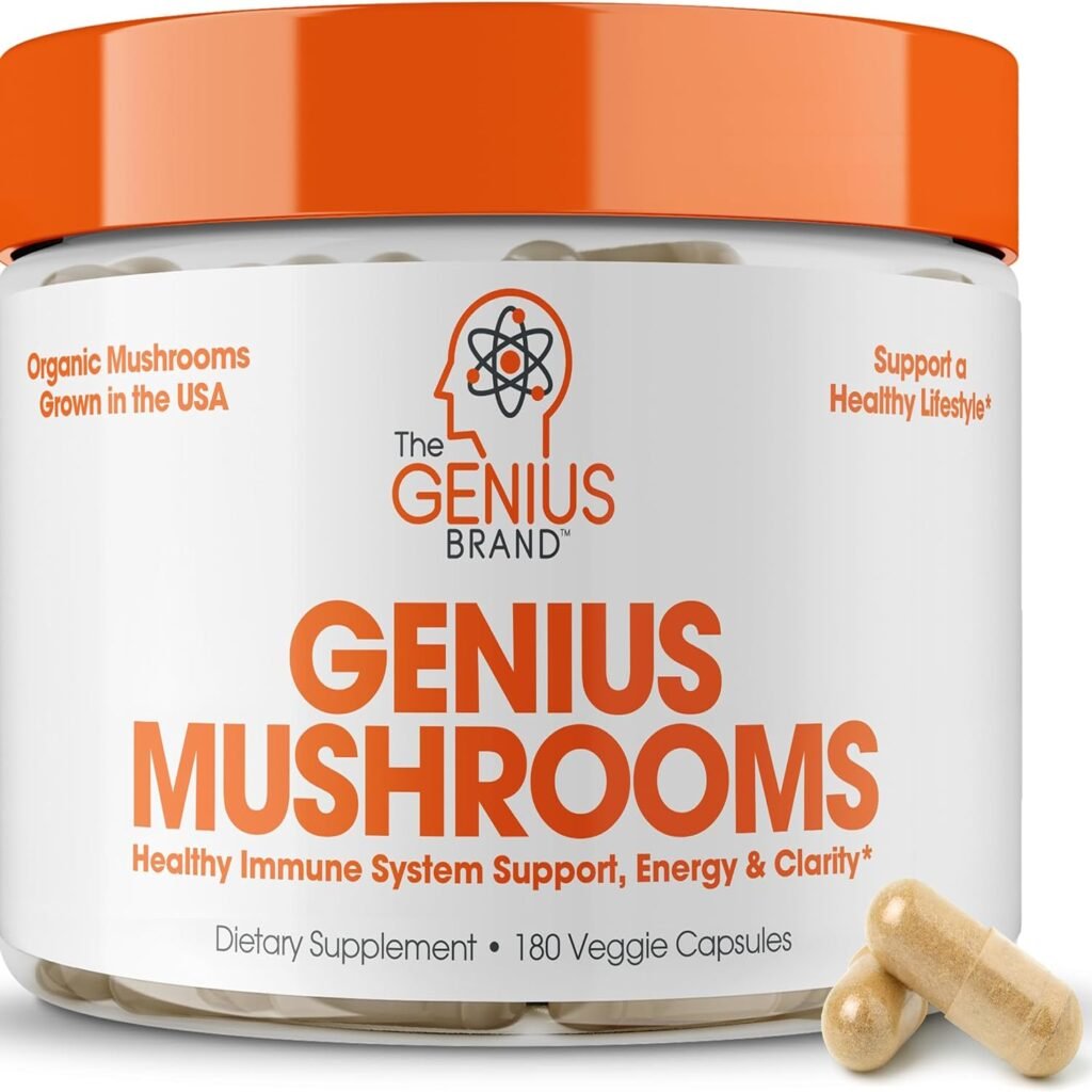 Genius Mushroom - Lions Mane, Cordyceps and Reishi - Immune System Booster  Nootropic Brain Supplement - for Natural Energy, Memory  Liver Support, 90 Veggie Pills