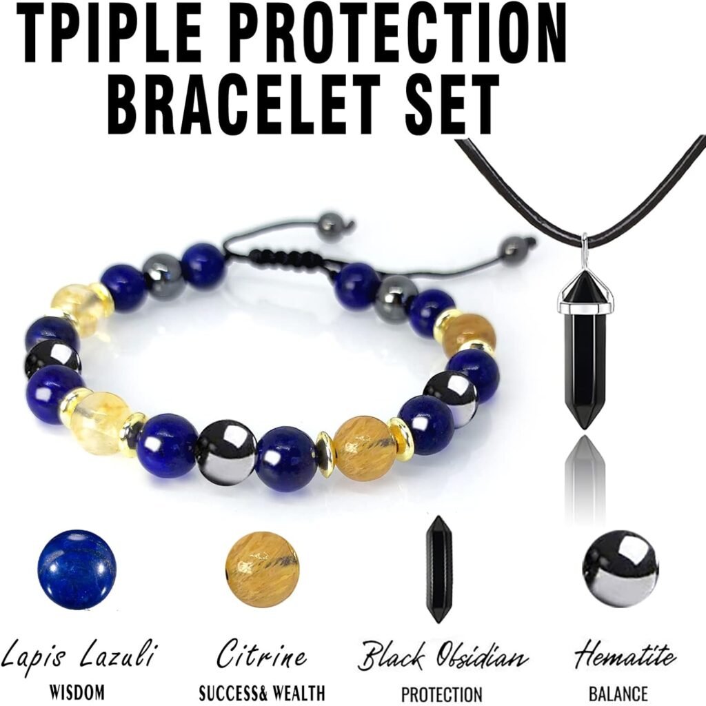 Hion Triple Protection Bracelet-for Ultimate Weight Loss,Boost Metabolism Reduce Bloating, Slimming Bracelet,Red Tiger Eye Purple Amethsyt Hematite Bracelet Set for Men Women