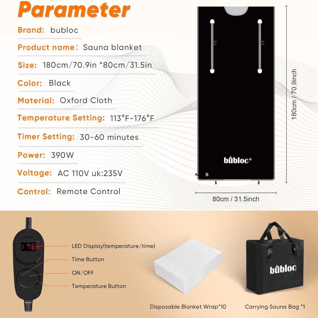 Infrared Sauna Blanket for Detoxification, Portable Far Infrared Sauna Blanket for Home, Detoxify and Relieve Fatigue, Sauna Blanket with 113-176℉ and 30-60 Minutes Timer Switch Controller(Black)