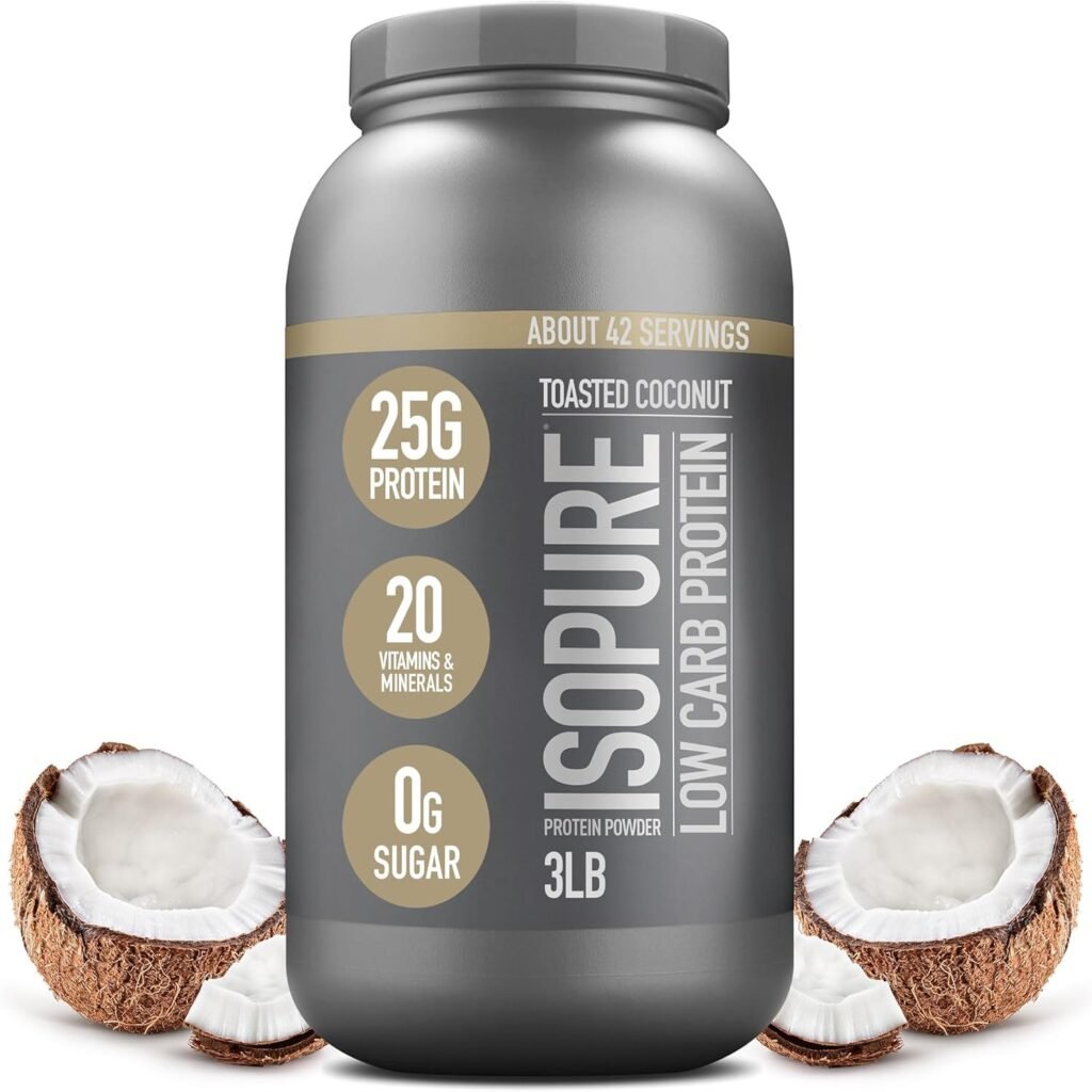 Isopure Protein Powder, Low Carb Whey Isolate with Vitamin C  Zinc for Immune Support, 25g Protein, Keto Friendly, Toasted Coconut, 42 Servings, 3 Pounds (Packaging May Vary)