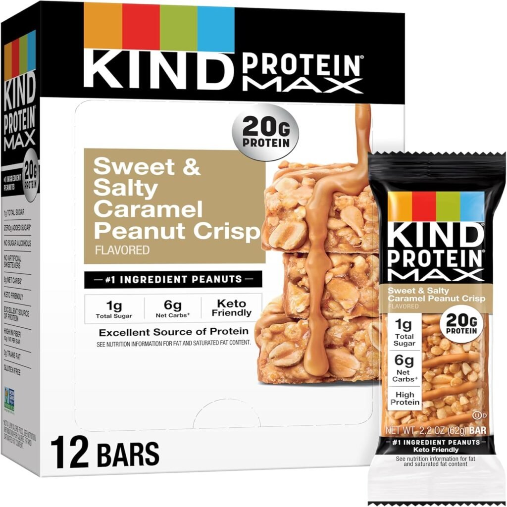 KIND Protein MAX Sweet  Salty Caramel Peanut Crisp Snack Bars, Keto Friendly, 20g Protein, 12 Count