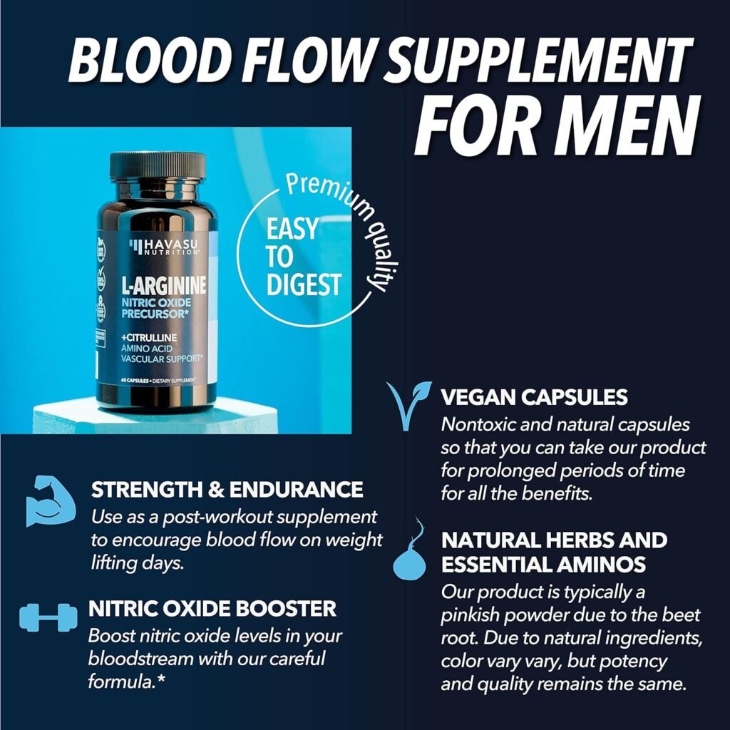 L Arginine Supplement for Men | NO Nitric Oxide Supplements for Men | Workouts  Endurance | L-Arginine L-Citrulline Complex with Beet Root Powder for Male Health | 60 Count Arginine Supplement