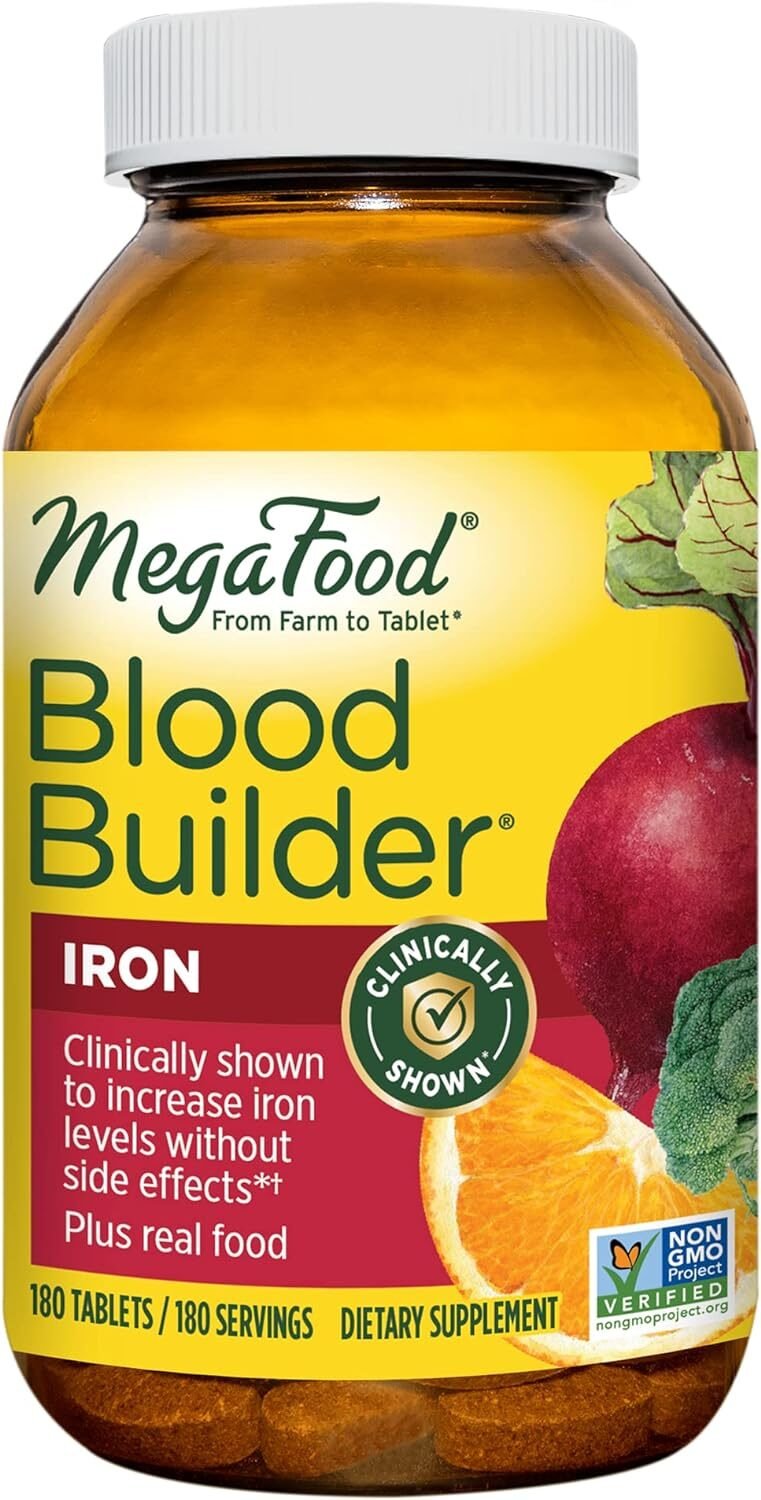 MegaFood Blood Builder - Iron Supplement Clinically Shown to Increase Iron Levels Without Side Effects - Iron Supplement for Women with Vitamin C, Vitamin B12 and Folic Acid - Vegan - 30 Tabs