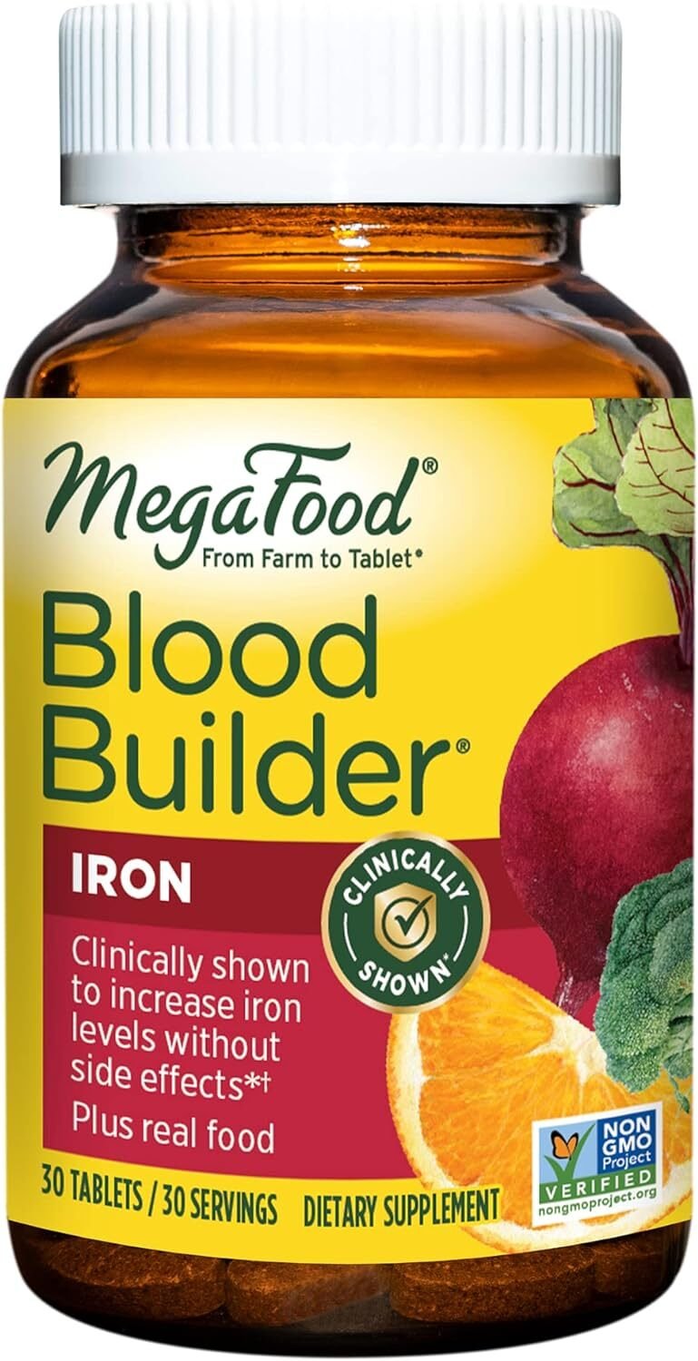 MegaFood Blood Builder - Iron Supplement Clinically Shown to Increase Iron Levels Without Side Effects - Iron Supplement for Women with Vitamin C, Vitamin B12 and Folic Acid - Vegan - 30 Tabs