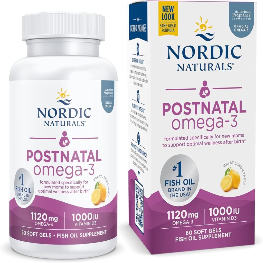 Nordic Naturals Postnatal Omega-3, Lemon - 60 Soft Gels - 1120 Total Omega-3 + 1000 IU Vitamin D3 - Formulated for New Moms; Supports Optimal Wellness, Positive Mood, Healthy Metabolism - 30 Servings