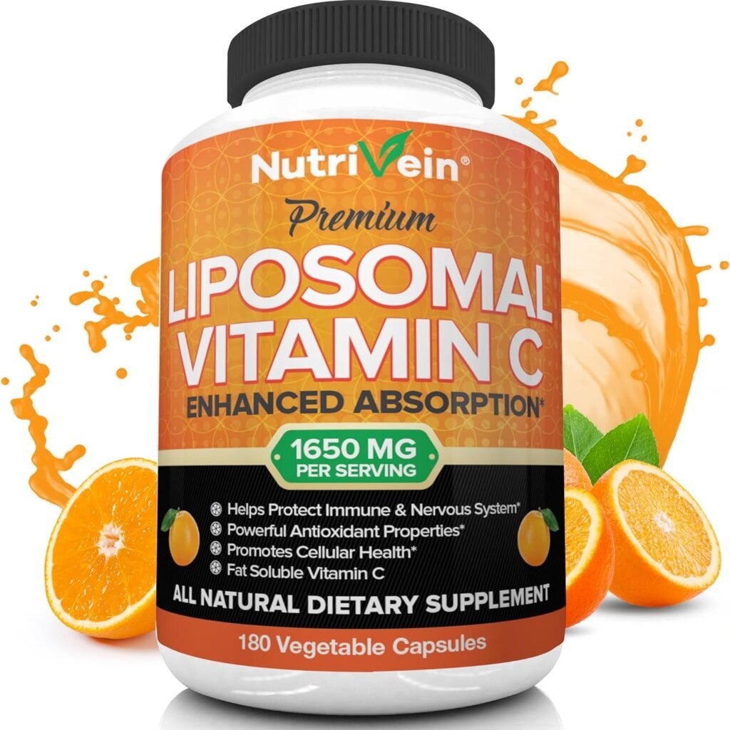 Nutrivein Liposomal Vitamin C 1650mg - 180 Capsules - High Absorption Ascorbic Acid - Supports Immune System  Collagen Booster - Powerful Antioxidant