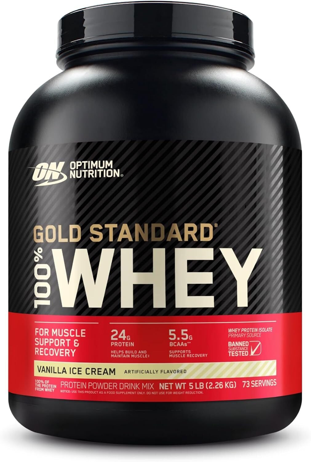 Optimum Nutrition Gold Standard 100% Whey Protein Powder, Vanilla Ice Cream, 5 Pound (Packaging May Vary)