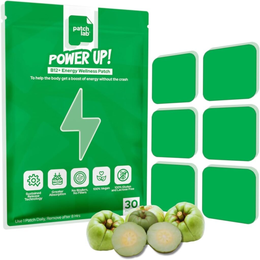 Patch Lab Power Up! Energy Patches - Focus, Mood  Energy Support Patch with Natural Ingredients, Sustained Release Energy Without The Crash - 30 Large Patches