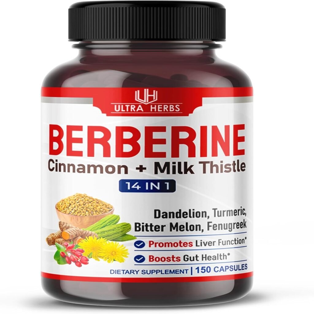 Premium Berberine 12,200MG with Cinnamon, Milk Thistle *USA Made  Test* Promotes Liver Function, Gut Health, Immunity (150 Count (Pack of 1))