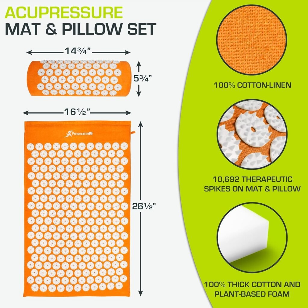 ProsourceFit Acupressure Mat and Pillow Set for Back/Neck Pain Relief and Muscle Relaxation