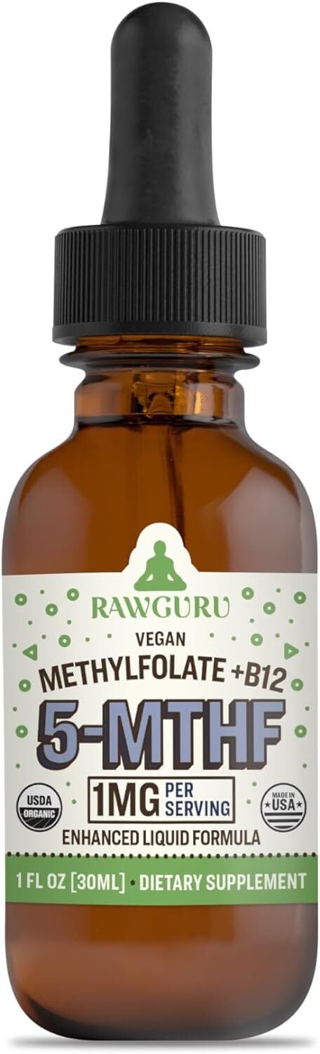 RawGuru Organic Methylfolate 1mg + B12 Complex - Cognitive Support and Immunity Boost Tincture - 30 ml. Vegan Drops