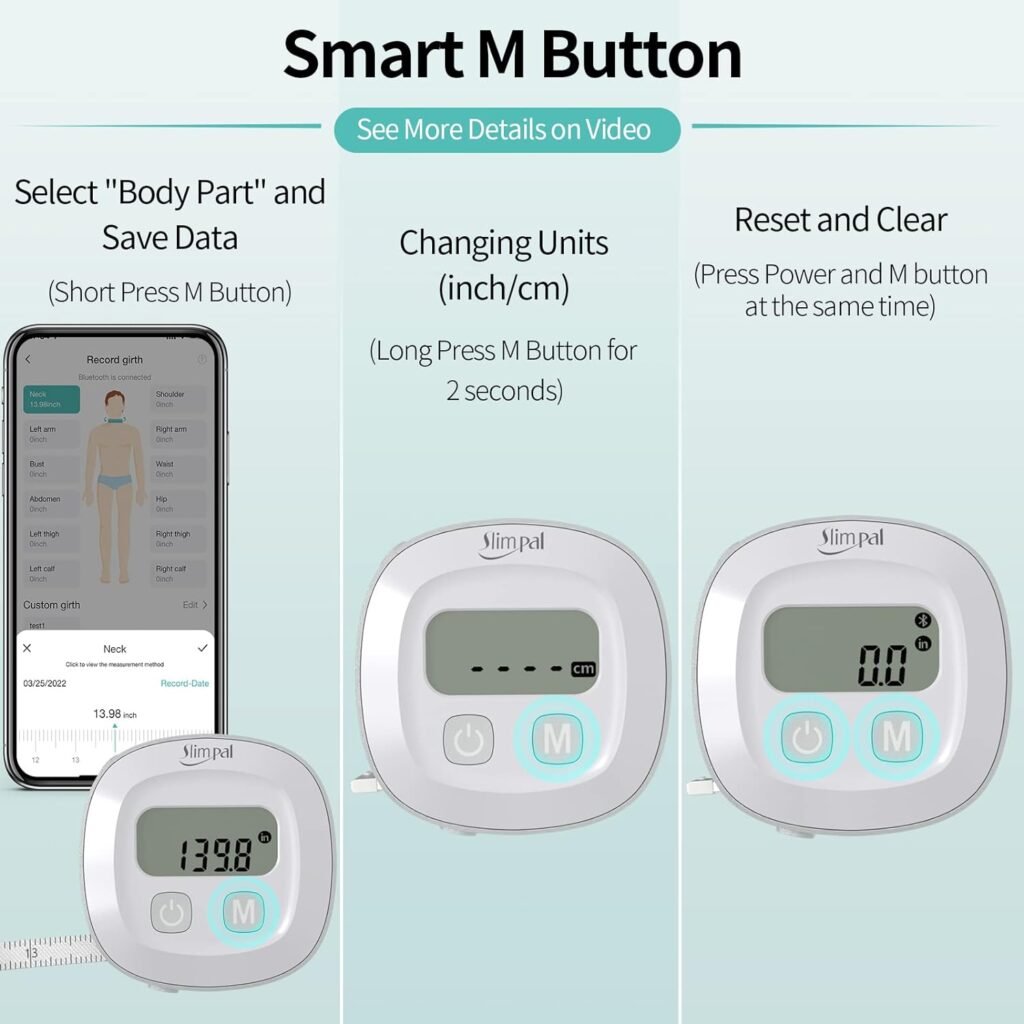 Slimpal Smart Body Tape Measure, FSA HSA Eligible Approved Measuring Tape for Body Measurements Device, Retractable Bluetooth Monitoring Body Fat BMI Tool for Fitness Shape  Weight Loss