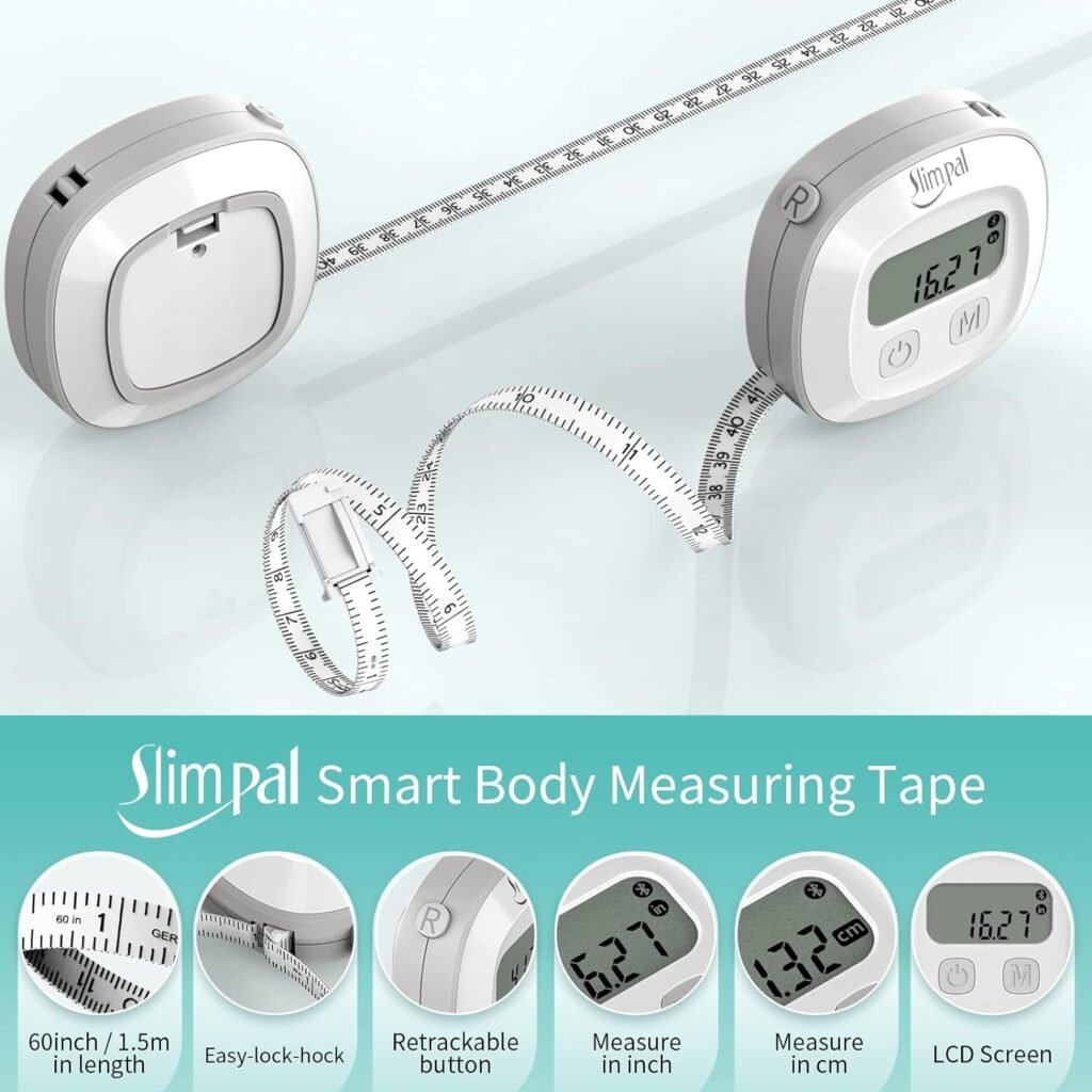 Slimpal Smart Body Tape Measure, FSA HSA Eligible Approved Measuring Tape for Body Measurements Device, Retractable Bluetooth Monitoring Body Fat BMI Tool for Fitness Shape  Weight Loss