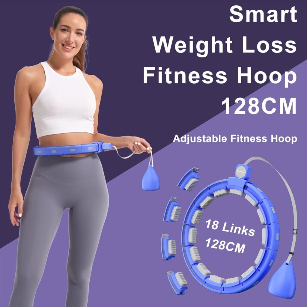 Weighted Workout Hoop for Adult Weight Loss - 50 Plus Size Silent Smart Waist Fitness Circle with Ball - Abs Exercise Equipment for Home