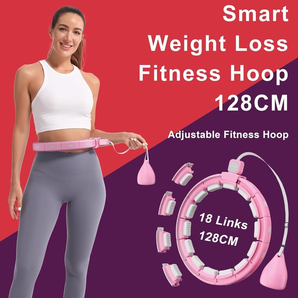 Weighted Workout Hoop for Adult Weight Loss - 50 Plus Size Silent Smart Waist Fitness Circle with Ball - Abs Exercise Equipment for Home