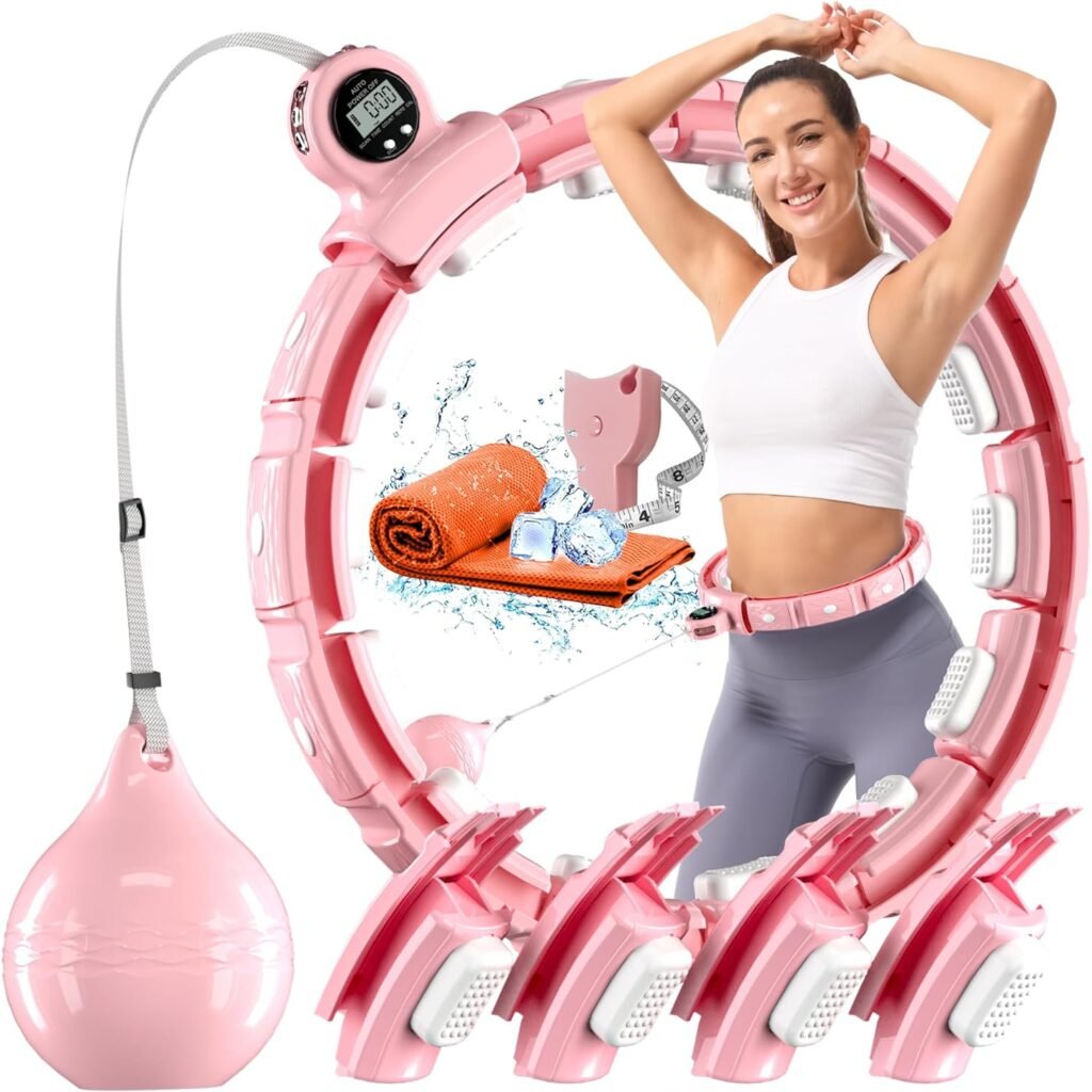 Weighted Workout Hoop for Weight Loss, Smart Silent Exercise Ring Plus Size 48 inchs, Fitness Circle with Ball and Counter, Abs Exercise Equipment for Home