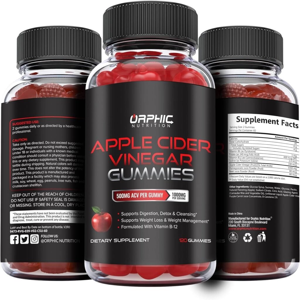 Apple Cider Vinegar Gummies with Mother- 1000mg - Supplement Formulated to Support Weight Loss Efforts  Gut Health* - Supports Digestion, Detox  Cleansing* - ACV W/VIT B12 (60 Gummies)