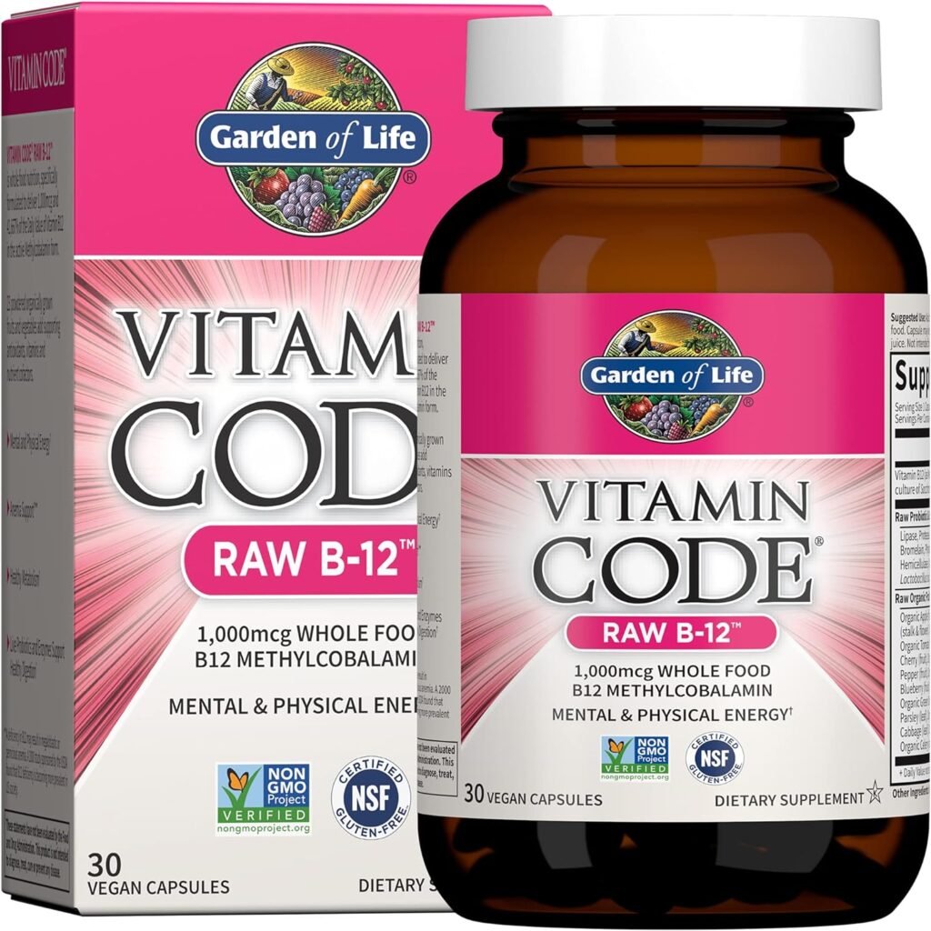 Garden of Life B12 - Vitamin Code Raw - 30 Capsules, 1,000mcg Whole Food Methylcobalamin for Energy, Vegan B12 Vitamin plus Probiotics  Enzymes, Gluten Free Supplements