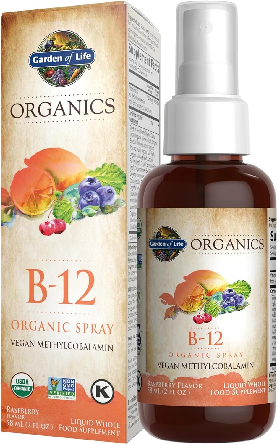 Garden of Life mykind Organics B12 Vitamin - Whole Food B-12 for Metabolism and Energy, Raspberry, 2oz Liquid