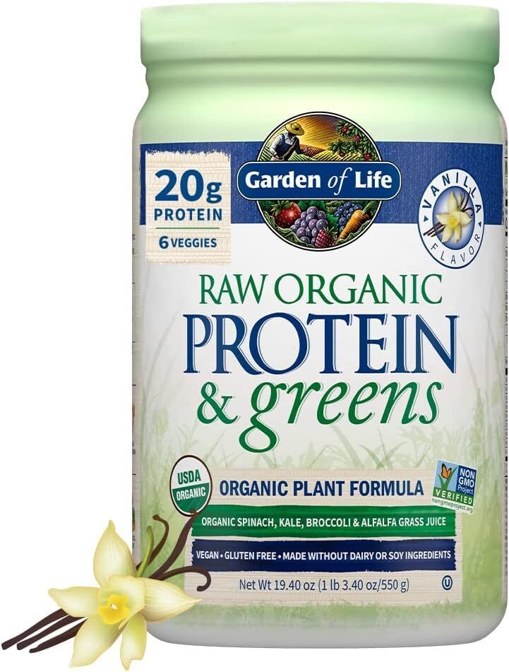 Garden of Life Raw Organic Protein  Greens Vanilla - Vegan Protein Powder for Women and Men, Plant and Pea Proteins, Greens  Probiotics, Gluten Free Low Carb Shake Made Without Dairy 20 Servings