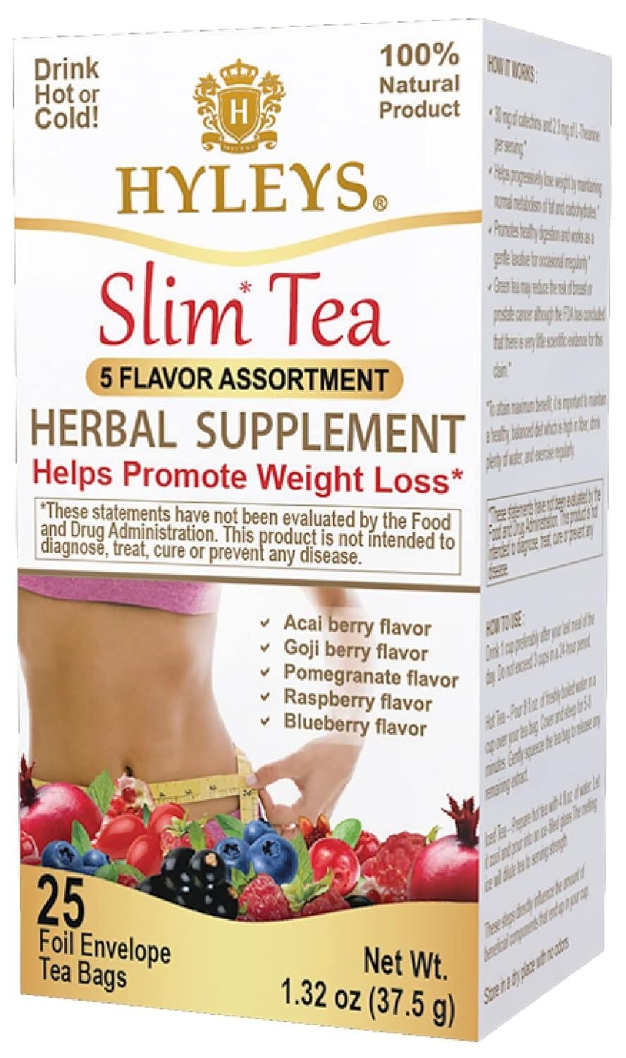 HYLEYS Slim Tea Weight Loss Herbal Supplement with Pineapple - Cleanse and Detox - 50 Tea Bags (1 Pack)