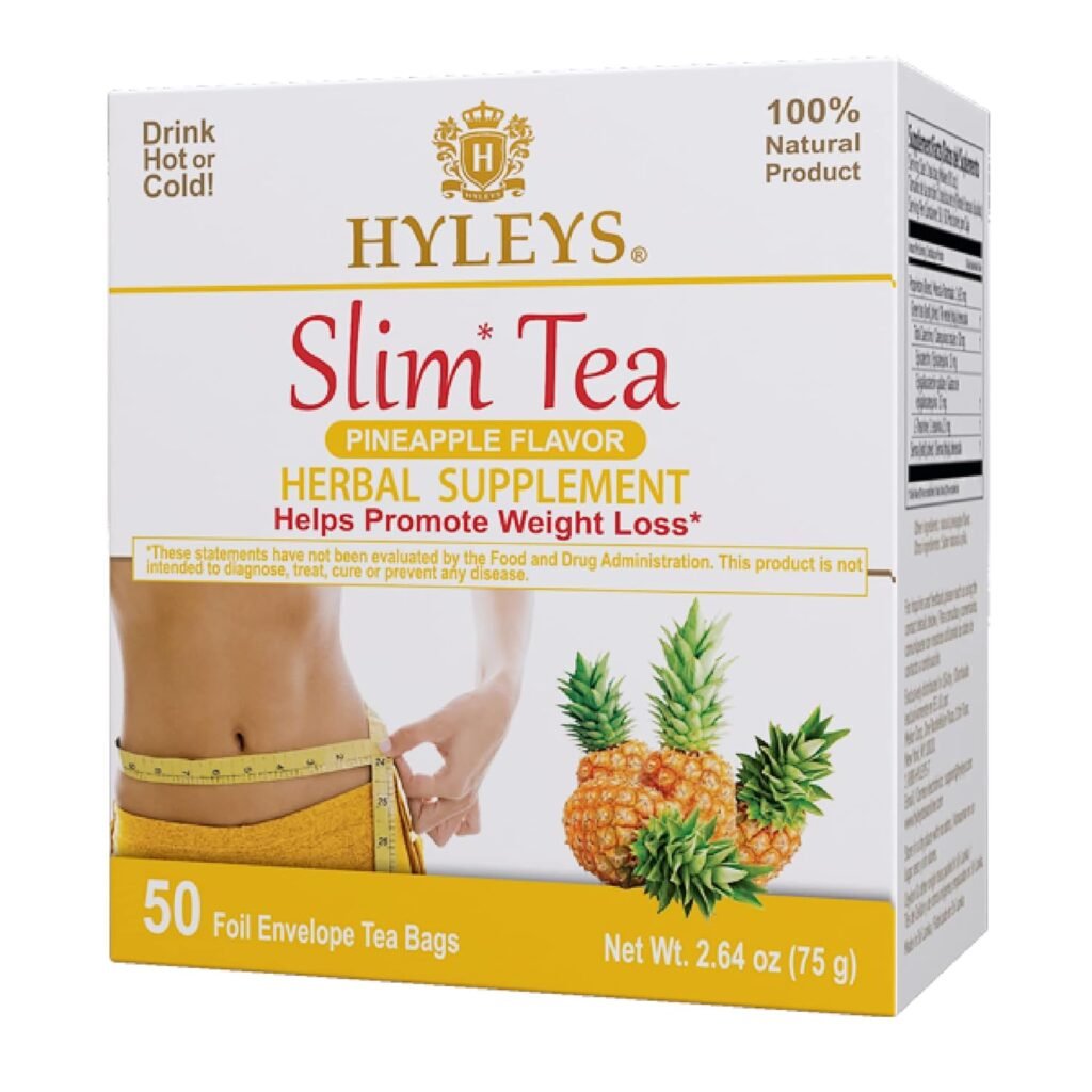 HYLEYS Slim Tea Weight Loss Herbal Supplement with Pineapple - Cleanse and Detox - 50 Tea Bags (1 Pack)