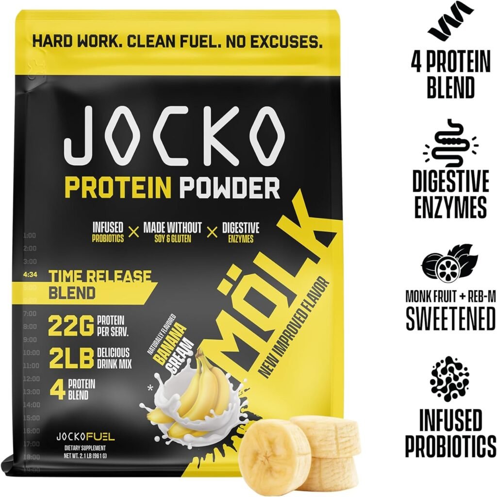 Jocko Mölk Whey Protein Powder - Keto, Probiotics, Grass Fed, Digestive Enzymes, Amino Acids, Sugar Free Monk Fruit Blend - Supports Muscle Recovery  Growth (2 LB, Chocolate Peanut Butter)