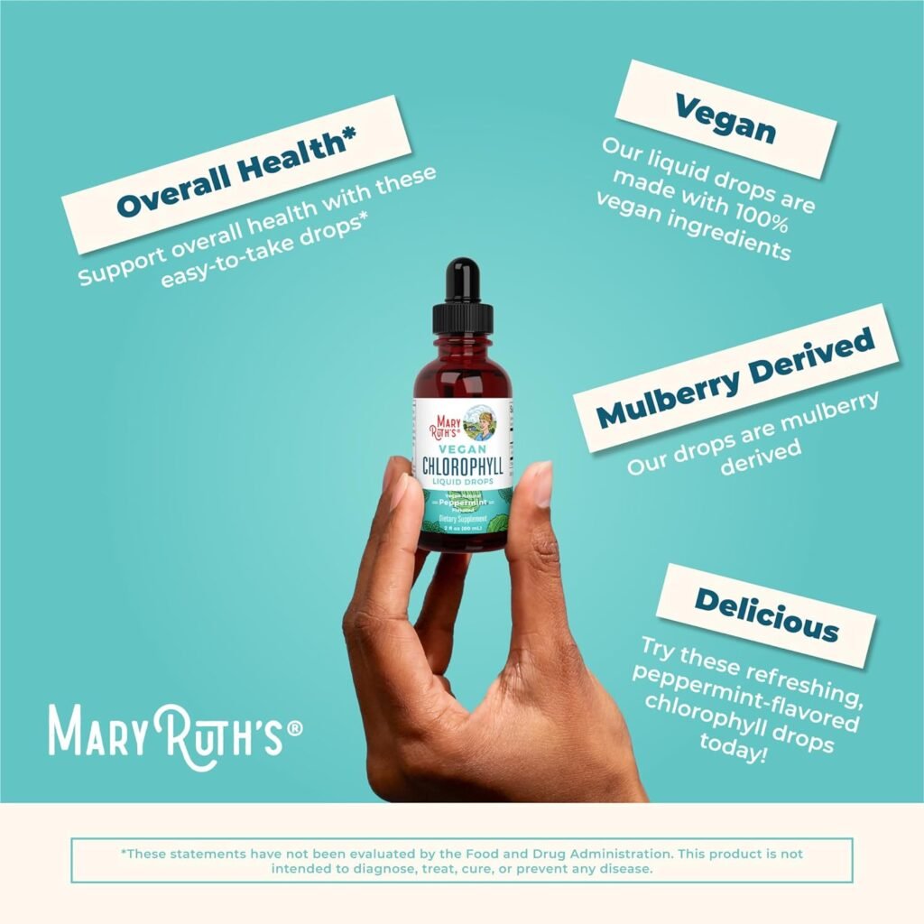 MaryRuths Chlorophyll Liquid Drops | Clean Label Project Certified® | Vegan | Non-Diluted Liquid Chlorophyll| Mulberry Derived Supplement for Ages 14+ | Non-GMO | Delicious Minty Flavor | 2 Fl Oz