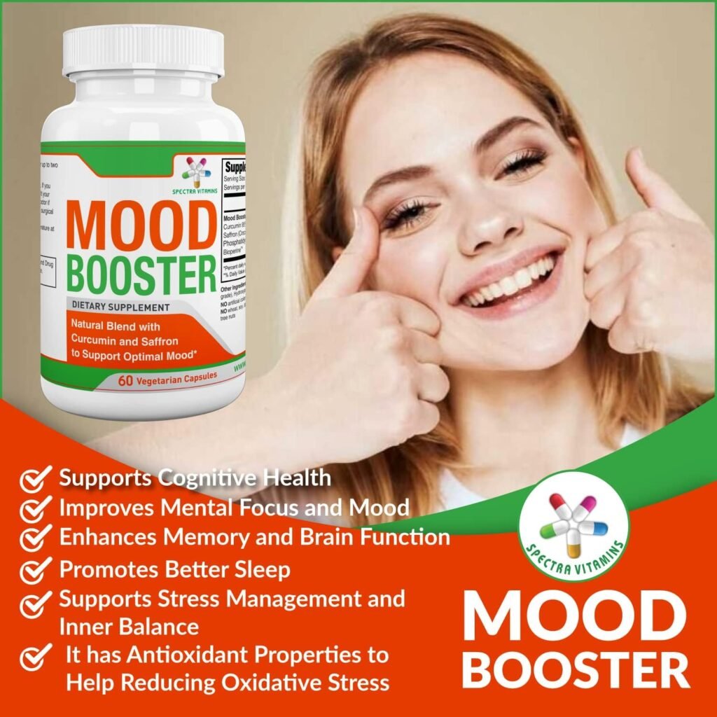 Mood Booster 60 Caps - Mood Enhancer Capsules Supports Optimal Mood, Stress Relief, Focus, for Men/Women