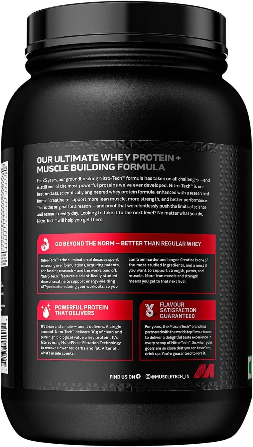 Muscletech Whey Protein Powder (Strawberry, 4 Pound) - Nitro-Tech Muscle Building Formula with Whey Protein Isolate  Peptides - 30g of Protein, 3g of Creatine  6.6g of BCAA