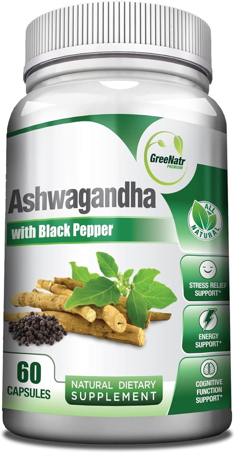 Organic Ashwagandha Capsules with Black Pepper for Enhanced Absorption - Mood Enhancer with Energy and Cognitive Function - 1300 mg Veggie Capsules (1 Bottle)