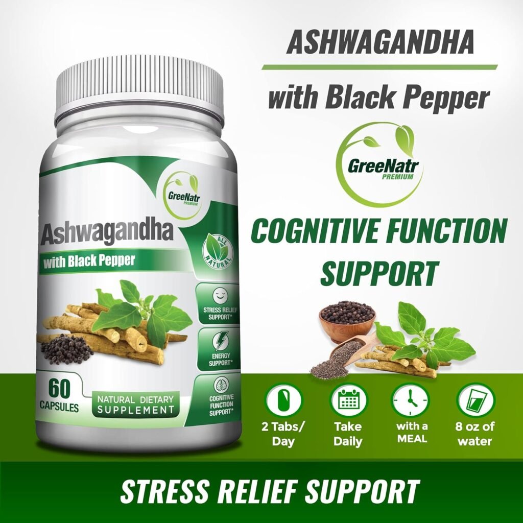 Organic Ashwagandha Capsules with Black Pepper for Enhanced Absorption - Mood Enhancer with Energy and Cognitive Function - 1300 mg Veggie Capsules (1 Bottle)