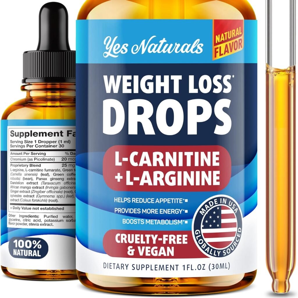 Weight Loss Drops - Natural Metabolism Booster  Appetite Suppressant - Made in USA - Diet Drops with L-Arginine  L-Glutamine, 1 Fl Oz