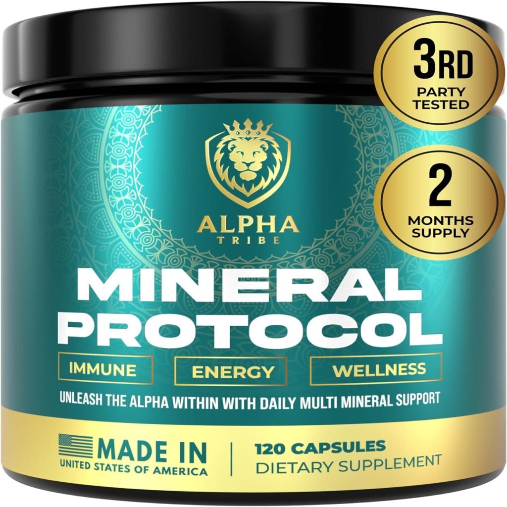 Alpha Tribe Mineral Protocol - Daily Multi-Mineral  Vitamin Capsules for Men | Organic Sea Moss, Black Seed Oil, Turmeric, Ashwagandha, Bladderwrack, Burdock, Vitamin C with Elderberry Manuka.