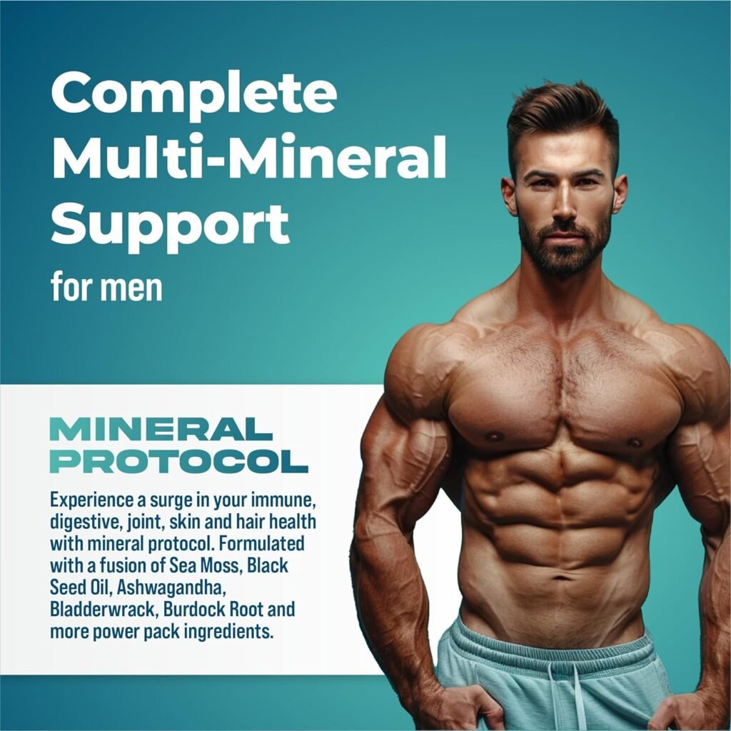 Alpha Tribe Mineral Protocol - Daily Multi-Mineral  Vitamin Capsules for Men | Organic Sea Moss, Black Seed Oil, Turmeric, Ashwagandha, Bladderwrack, Burdock, Vitamin C with Elderberry Manuka.