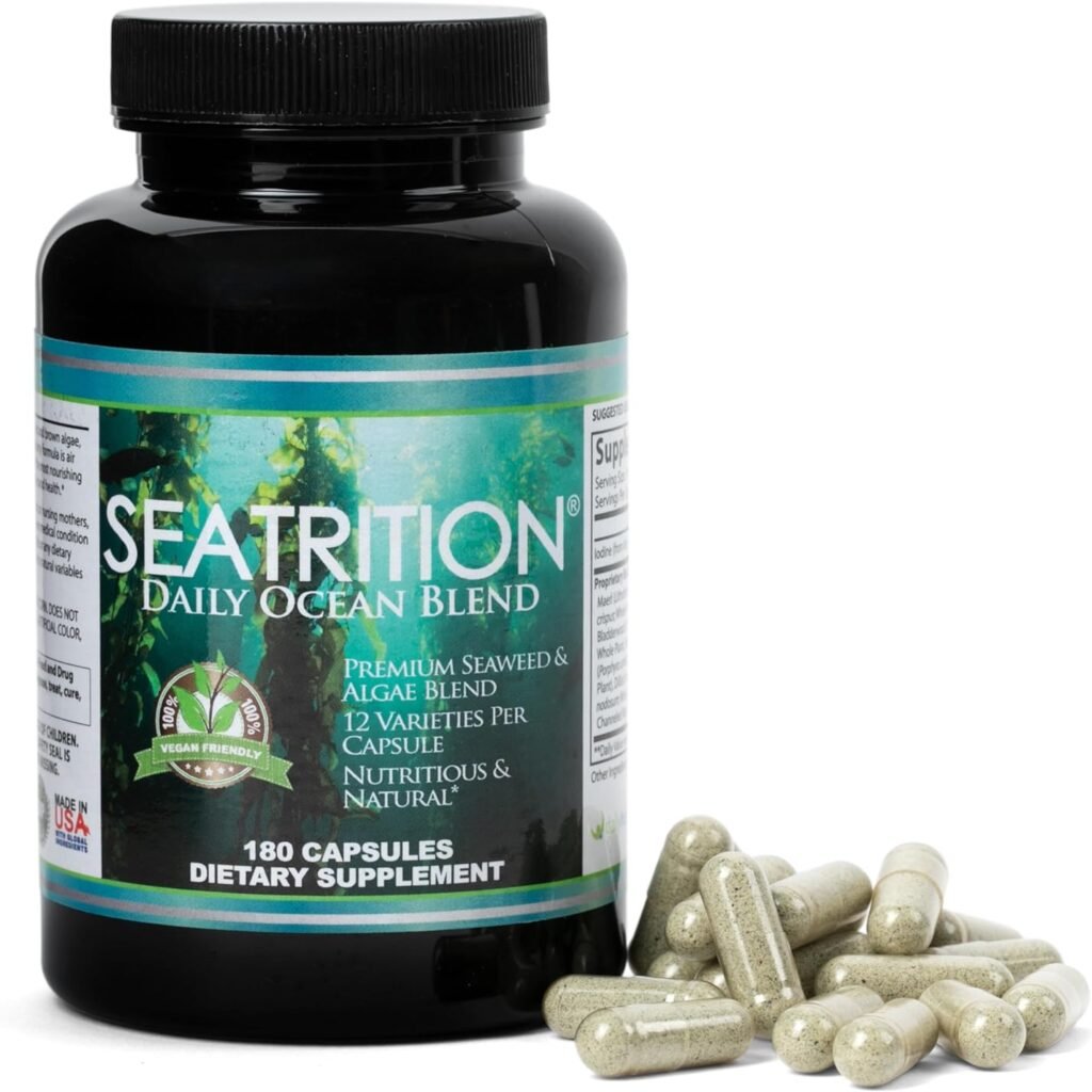 Daily Health, Seatrition Immune Thyroid Support Pure 12 Whole Seaweed Plants Vegan Friendly Natural Multi Vitamin Sea Minerals Wholefood Nutrition Supplement 180 Veg Capsules (2 Month Supply)