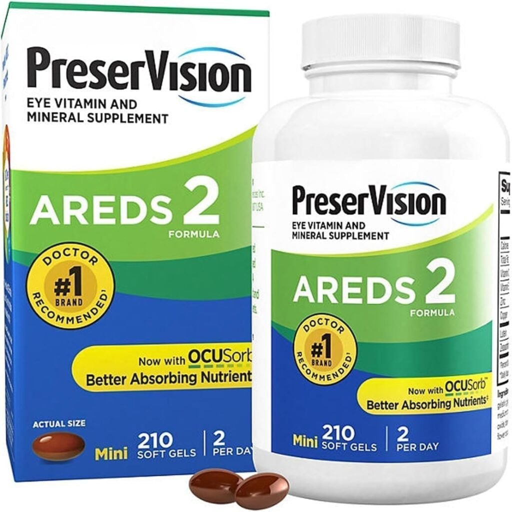 Eye Vitamin and Mineral Supplement, Vision ARED 2 - Mini Softgels - 210 Count, with Pill Case (1)