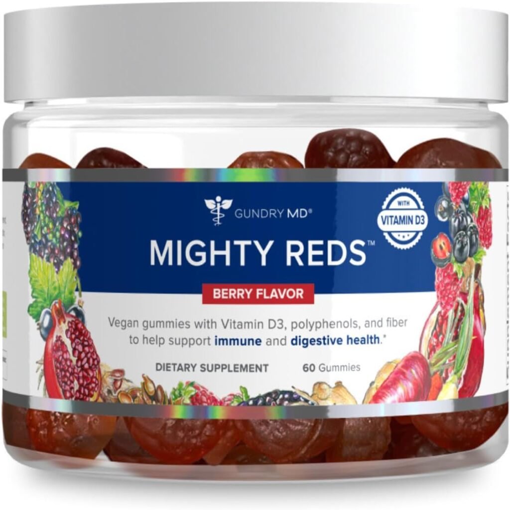 Gundry MD Mighty Reds Gummies, Gluten Free Soy Free Multivitamin Supplement Chews with Polyphenols, Antioxidants, Prebiotic Fiber, and Vitamin D - (30 Servings)