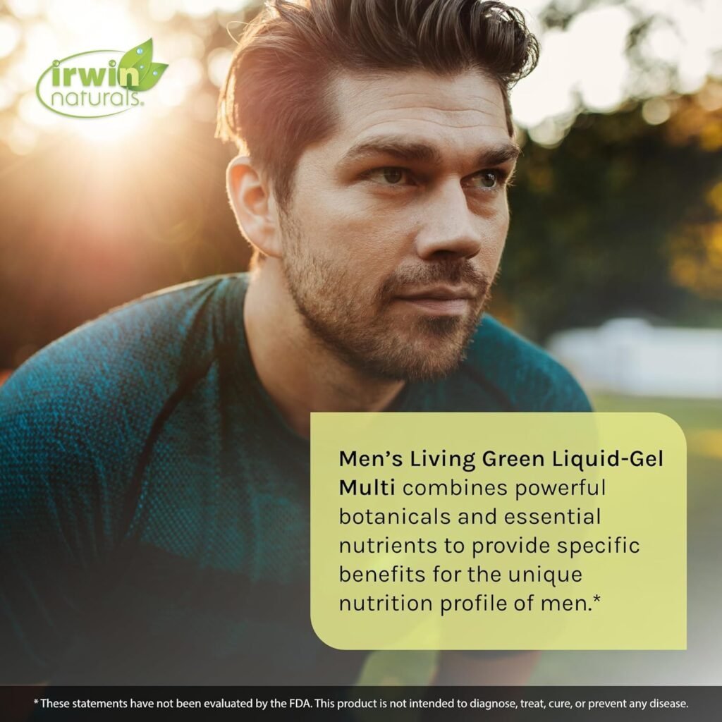 Irwin Naturals Mens Living Green Liquid-Gel Multi - 70 Essential Nutrients, Full-Spectrum Vitamins, Wholefood Blend - Targeted Adrenal  Brain Support - 120 Liquid Softgels (Pack of 3)