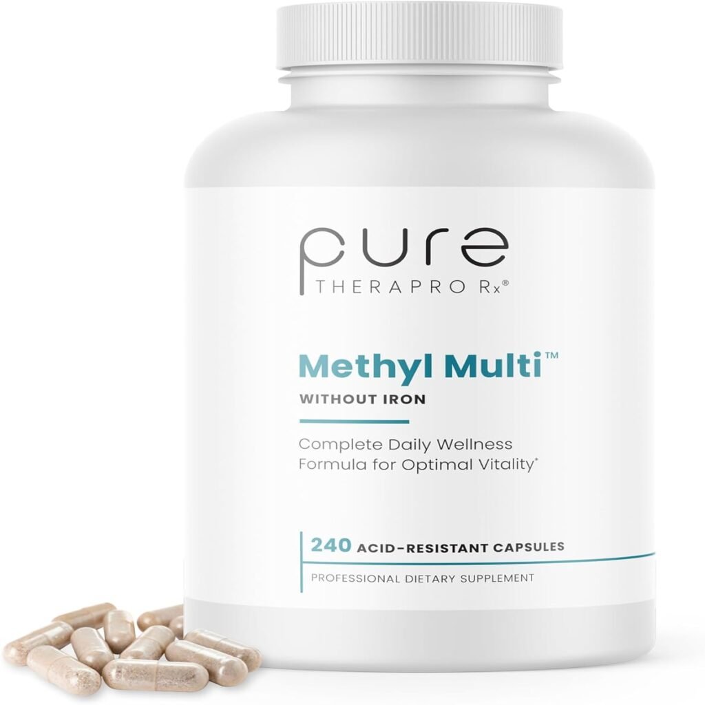 Methyl Multi Without Iron - 240 Vegan Capsules - Vitamins  Minerals + Methyl B12  MethylFolate as Quatrefolic (5-MTHF), Ultra Pure Multivitamin  Multimineral Supplement Supports Energy  Vitality