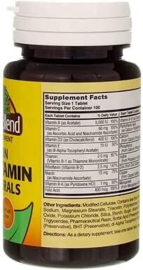 Natures Blend Multiple Vitamin with Minerals Tablets No Iron - 100 Tablets, Pack of 4